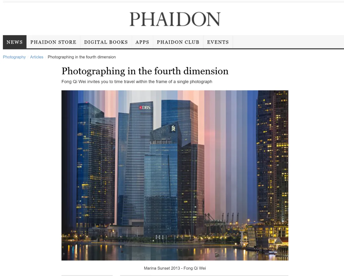 Phaidon article "Photographing in the fourth dimension", August 2013, showing Marina Sunset